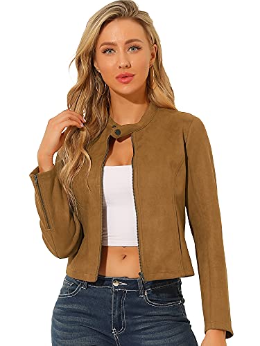 Allegra K Women's Faux Suede Jacket Stand Collar Zip Up Long Sleeve Motorcycle Biker Coat Small...