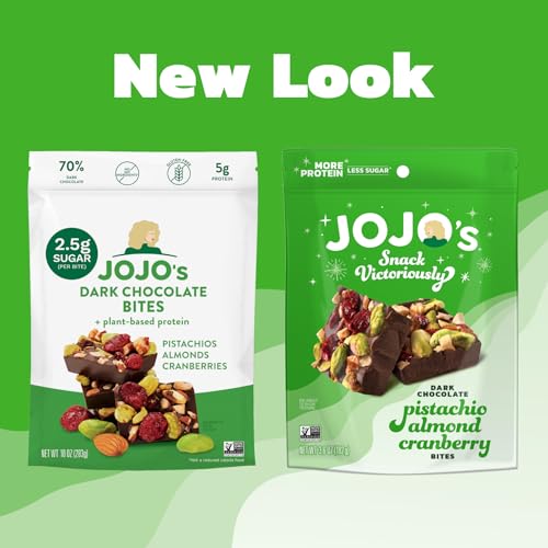 JOJO's Dark Chocolate Pistachio Almond Cranberry, Healthy Snack, Low Sugar, Low Carb, Gluten Free, Non GMO, Paleo & Keto Friendly, Made with Plant Based Hemp Protein, Vegan (4 Count)