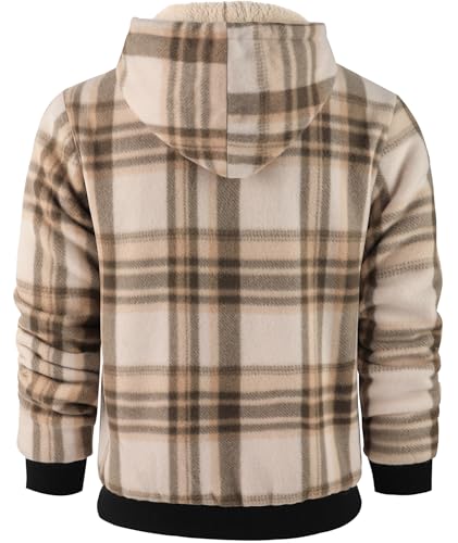 Image of Mens Plaid Hoodies Winter Zip Up Fleece Jacket Sherpa Fleece Lined Warm Flannel Jacket Coat
