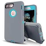 Vodico iPhone 7 Plus Case, Heavy Duty Rugged Multi-Layer Hybrid Protective Shockproof Defender Armor Case Cover with Belt Clip and Built-in Screen Protector for iPhone 7 Plus (Gray Teal)