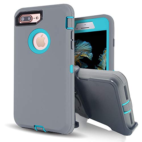 iPhone 8 Plus Case with Screen Protector,iPhone 7 Plus Protective Phone Cases for Men/Women,Vodico Heavy Duty Shockproof Defender Full Body Military Grade Stand Holster Cover with Belt Clip (G Aqua)