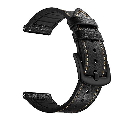 Yooside Skórzany pasek do Samsung Galaxy Watch3 45 mm, 22 mm, skóra naturalna + silikonowy pasek do zegarka Huawei Watch GT 2 46 mm (czarny)