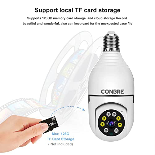 Conbre LightXR 2MP Full HD Indoor Wireless WiFi CCTV Security Camera | Motion Tracking | Two Way Talk | Colored Night Vision | Support Upto 128GB SD Card | Includes E27 Holder 9 417+zMbF NL