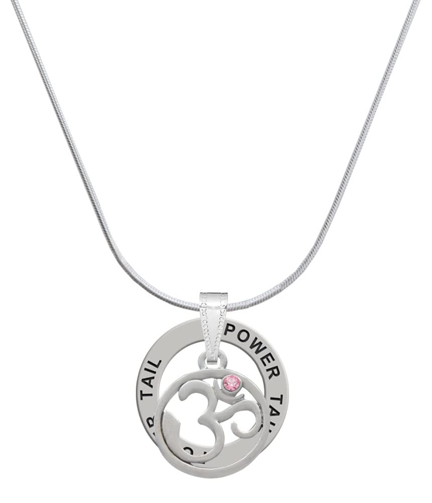 Delight Jewelry Silvertone Om in Circle with Crystal - Power Tail Ring Charm Necklace, 18"