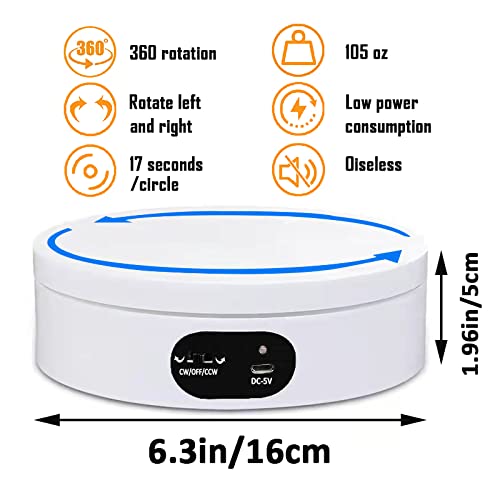 Electric Rotating Display Stand.360Â°Automatic Mute Photography Rotating Turntable Stand,Cup Display Turner Stand, Rotating Base for Glitter Tumblers, Tumbler Making Supplies Spinner, Record Video 16CM