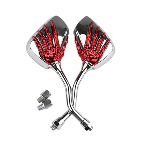 Espejos retrovisores de fácil instalación rojos estilo mano de esqueleto para motocicletas