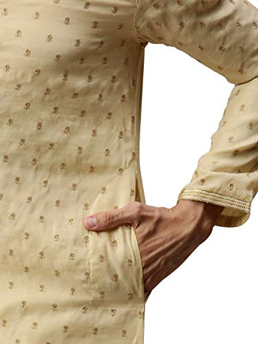 Image of Manyavar Men's Hand Embroidered Kurta Set (2pcs) with Minimalist Motifs