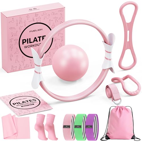 Pilates Ring Set for Women, Home Workout Pilates Equipment with Resistance Bands, 14” Magic Circle, Mini Ball, Pilates Starter Kit for Strength, Toning and Flexibility