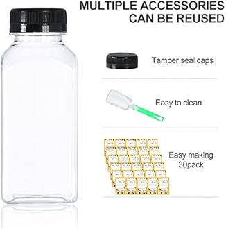 DANALLAN 30 Pack 8oz Empty Plastic Juice Bottles with Leak-Proof Caps Food Grade Recyclable Bulk Beverage Containers Clear PET Plastic Bottles for Homemade Juice, Smoothie, Milk and Drinks