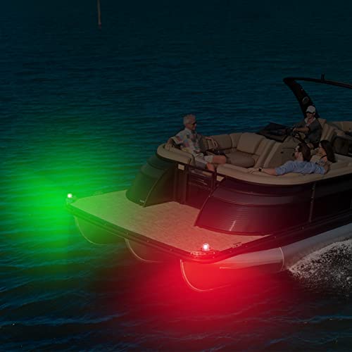 Mounteen One Pair 1-Mile LED Navigation Light: 12V Stainless Steel Deck Mount & Bow Side Safety Sailing Signal Lamp, Perfect for Boat, Yacht, Bimini, Marine and Pontoon - Green & Red
