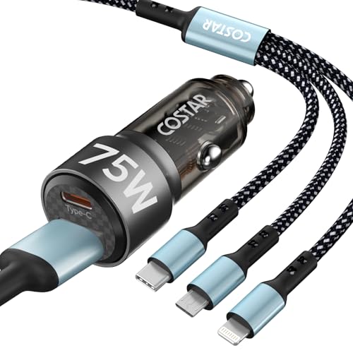 COSTAR 75W Car Charger Fast Charging with Dual Ports, Type-C QC 45W+...