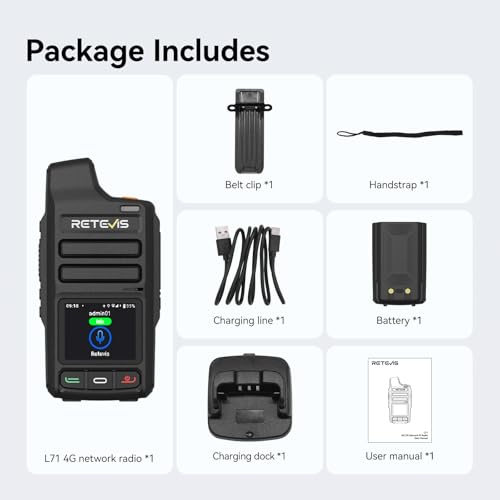 Retevis L71 4G Netzwerk Radio, Radio mit Unbegrenzter Reichweite und Typ-C, Unterstützt WLAN und Zello, 4000 mAh, PoC-Funkgeräte für Familienausflüge im Freien (1 Stück, Schwarz)