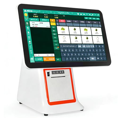 LYJIANGXIN Monitor De Caja Registradora MóVil Tablet Tpv, Terminal Cuadrado 15,6 Pulgadas, Sistemas Tpv De Pantalla TáCtil, Ssd 128 GB, Memoria 8 GB, Sistema De Punto De Venta con Impresora TéRmica