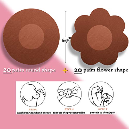 Yisibia 80 Pieces Nipple Covers For Women Disposable Self-Adhesive Natural & Invisible Satin Nipple Pasties Stickers Breast Petals (Brown) #TOP2