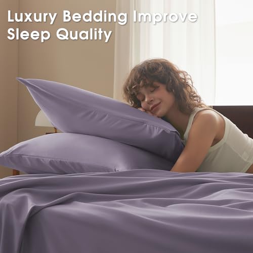 Image of Cal King 4 Piece Sheet Set - Comfy Breathable & Cooling Bed Sheets Set, Soft and Wrinkle Free, Deep Pockets, Easy & Secure Fit, Hotel Luxury Bedding - Oeko-Tex - Lavender