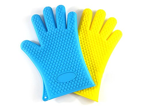 Elonglin Silicone Oven Gloves Heat Resistant Oven Mitts Pot Holders For Kitchen Bbq Wood Burner Gloves Stove Gauntlets Cook Grill Baking Adjust Repair Pair Blue #TOP5