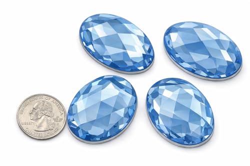 (Sapphire Lite .LS) - 40x30mm Flat Back Oval Acrylic Jewels High Quality Pro Grade - 4 Pieces