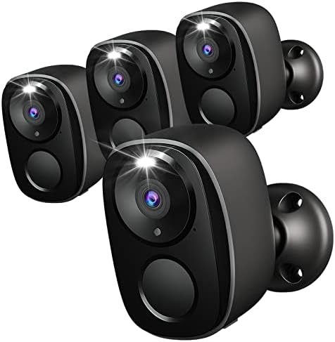 Rraycom 4Pack Security Cameras Outdoor Wireless, 2K Battery Powered Camera for Home Security, Cloud/SD(up to 256G), AI Motion Detection, Color Night Vision,2-Way Audio, Compatible with Alexa Black