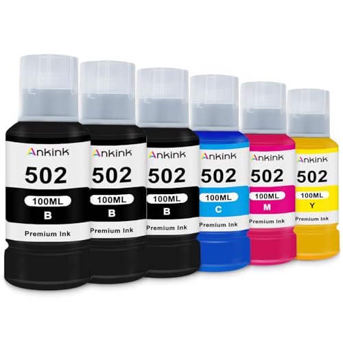 502 Ink Refill Bottles (3BK C/M/Y) for Ecotank ET-2760, ET-3760, ET-4760, ET-2800, ET-2850, ET-2750, ET-15000, ET-4850, ET4750, ET-3710, ET-3850, ET-3750, ET-3830, ST4000, ST2000, ST3000 ET3700 ET2700