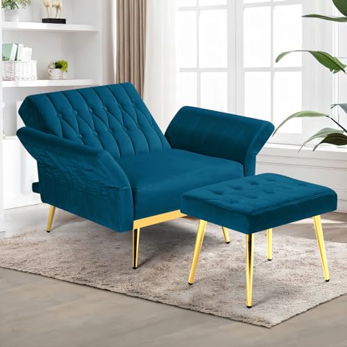 Sillón reclinable ajustable terciopelo verde menta miniatura 2