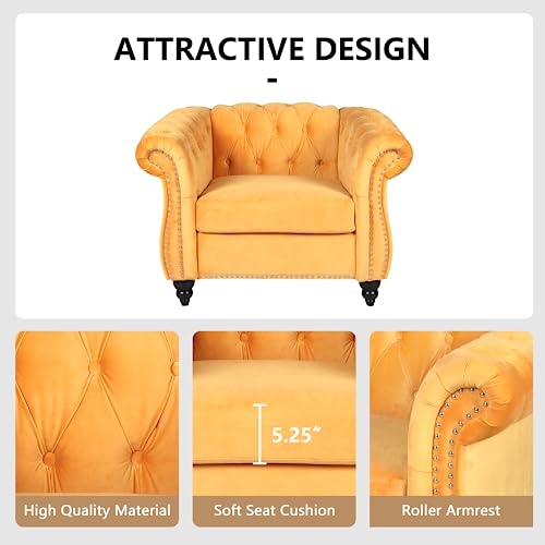 Image of QHITTY Accent Chair, Chesterfield Chair Modern Velvet Upholstered Chairs with Tufted Back for Living Room Furniture (Mango)