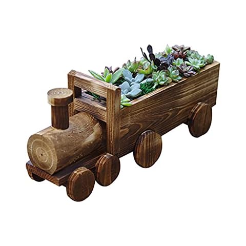 Storage Case Plant Pot, Train Wooden Flower Pot, Retro Wooden Succulent Pot Succulents Potted Bonsai Planter for Home Decor Cover