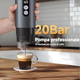 AMZCHEF Macchina Caffe Portatile 20 Bar – Ricaricabile USB-C, Compatibile con Capsule e Caffè Macinato – Macchina da caffè espresso elettrica portatile per Campeggio, Ufficio, Auto,Alluminio