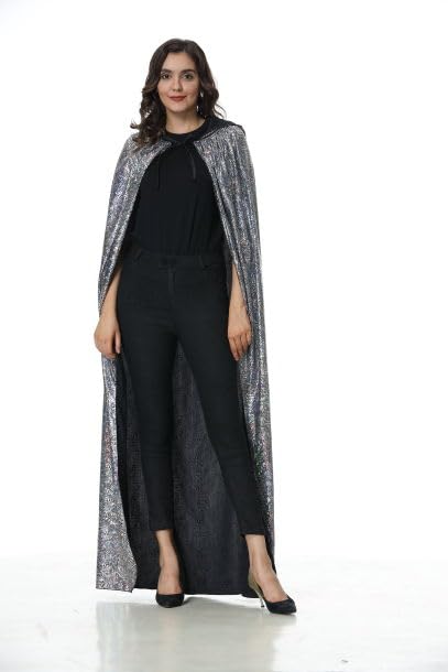 DELIVESS Womens Christmas Halloween Witch Cape Full Length Hooded Cloak Shiny Riding Hood Snake Costume Adult (43.30", Silvery) โ image 1