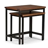 Simpli Home 3AXCSKY-06 Skyler Solid Mango Wood and Metal 25 inch Wide Rectangle Modern Industrial Nesting 2 Pc Side Table in Dark Cognac Brown, Fully Assembled