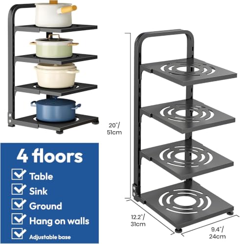 Pots and Pans Organizer for Cabinet, Adjustable Pan Organizer Rack, Kitchen Organization & Storage Pot Organizer, Easy Installation Pot Lid Organizer (Black, 4 Slots) by NEW CONCEPT LIFE - Image 2