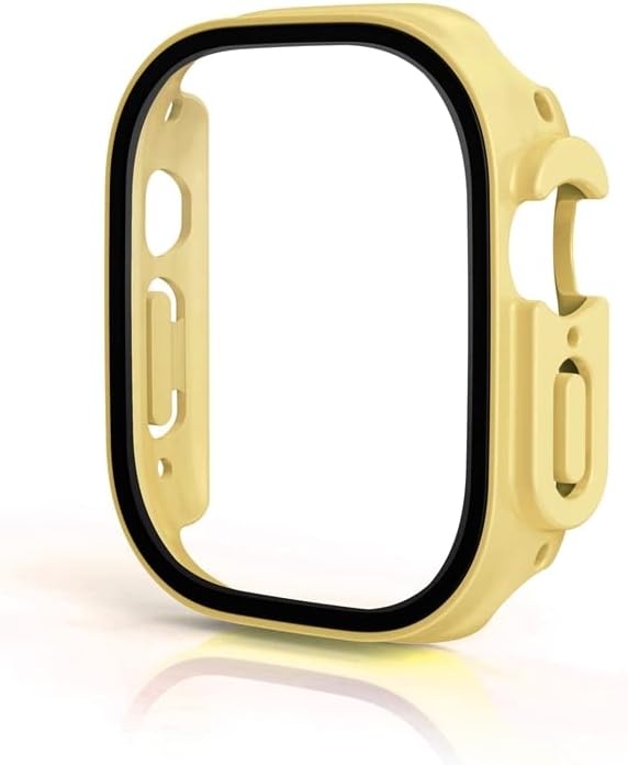 Glass+case for Apple Watch Cover Ultra 49mm smartwatch PC Screen Protector Bumper Tempered Accessories iwatch Series Ultra 49mm (Color : Yellow, Size : Ultra 49mm)