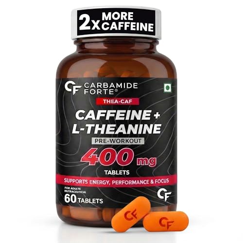 Image of Carbamide Forte Caffeine Tablets with L Theanine | Pre Workout for Men & Women | High Strength Caffeine for Energy & Focus | Gym Supplement for Men & Women | 60 Veg Tablets for Pre Workout