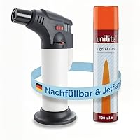 Unilite – UNILITE Feuerzeug mit Gas weiß Jetflamme inkl. 100 ml Nachfü
