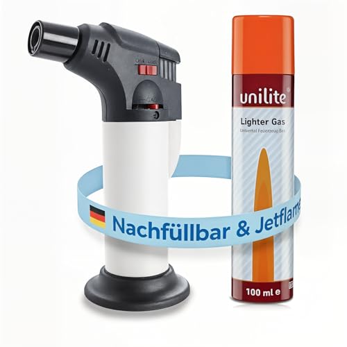 UNILITE Feuerzeug MIT Gas – Sturmfeuerzeug Gas Brenner mit Jet Flamme – nachfüllbar – 100 ml Nachfüllgas im Set – Jetflame – Nachfüller – Elektronik Feuerzeug – In 4 Farben erhältlich (Weiß) UNILITE Feuerzeug MIT Gas – Sturmfeuerzeug Gas Brenner mit Jet Flamme – nachfüllbar – 100 ml Nachfüllgas im Set – Jetflame – Nachfüller – Elektronik Feuerzeug – In 4 Farben erhältlich (Weiß)