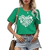 St patricks day shirt women short sleeve crewneck irish shamrock graphic tees lucky four leaf clover shirt  urban country home decor