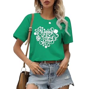 St Patricks Day Shirt Women Short Sleeve Crewneck Irish Shamrock Graphic Tees Lucky Four Leaf Clover Shirt