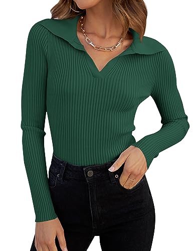 Image of ZESICA Fall Sweaters for Women 2026 Long Sleeve V Neck Ribbed Knit Pullover Tops Casual Slim Fit Basic Tee Shirts