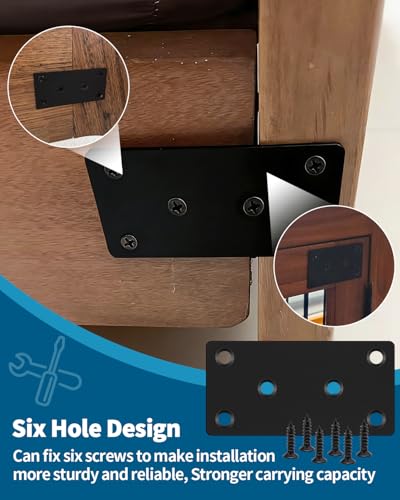 Image of 12 PCS 3.15'' x 1.57'' Stainless Straight Flat Brackets, Black Flat Metal Brace Bracket, Support Flat Metal Brace for Wood Furniture, Mending Plate Connector Joining Bracket for Fence,72 Screws