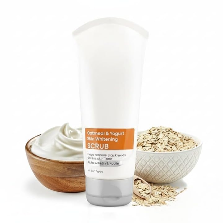 Herbals Glow,Oatmeal And Yogurt Skin Scrub, 100g,(pack of 1) Scrub for tanning and ageing All types for clean,clear and spotless skin.