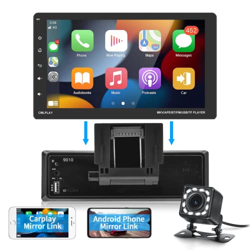 Reproductores Multimedia Carplay 1 DIN Radio de Coche 9 Pulgadas con Pantalla Táctil Bluetooth Estéreo Coche con Cámara de Marcha Atrás...