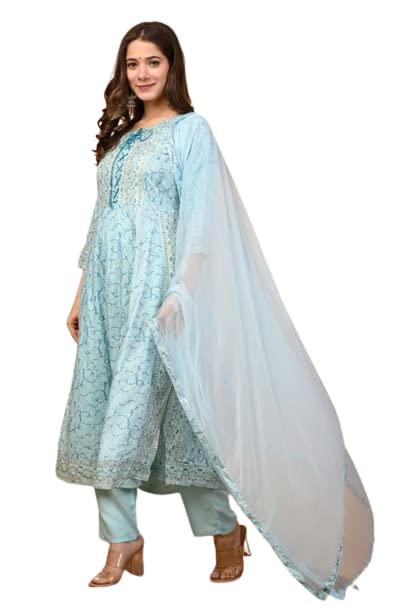 Trend matters Indian Women Light Blue Kurta and Palazzo Set Rayon