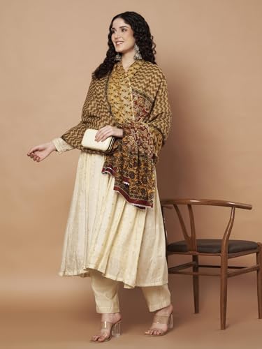 Image of Women's Striped Pattern Pure Cotton Jaipuri Printed Dupatta Lightweight Soft Comfortable Traditional Design