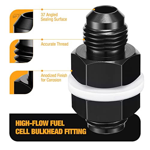 SYKRSS Male 6AN Bulkhead Fuel Cell Fitting Adapter Straight Aluminum — view 4