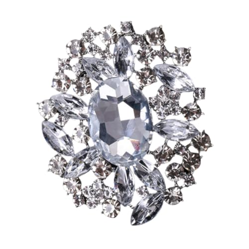 Image of Wedding Bridal Big Crystal Rhinestone Bouquet Brooch Pin for Women (Silver Vintage Flower)