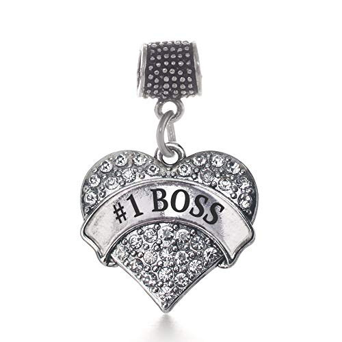 Inspired Silver - #1 Boss Memory Charm for Women - Silver Pave Heart Charm for Bracelet with Cubic Zirconia Jewelry