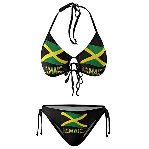 Women's Jamaican Flag Bikini Cute 2 Piece Swimsuit Halter Padded Tops and Tie Bottoms Bathing Suits Swimwear3
