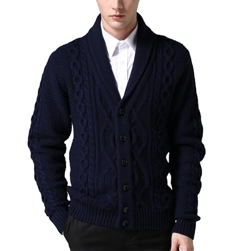 Mens Cable Knit Cardigan Sweater Shawl Collar Button Down Sweaters Long Sleeve Chunky Winter Casual Cardigans