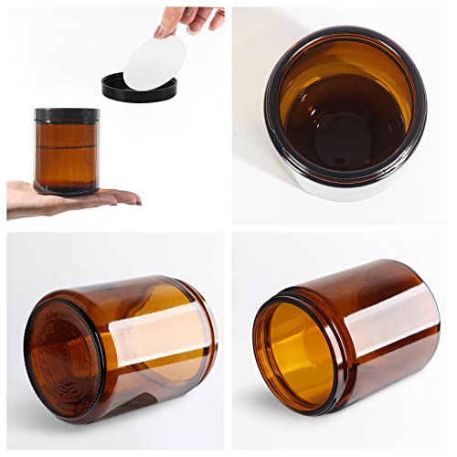 Ekkovla 24 Pack 8 Oz Amber Round Glass Jars With 24 Black Lids, Candle Making Jar, Empty Refillable Cosmetic Containers For Lotions, Face Creams, Body Butter, Powders, Ointments, Beauty Products #TOP2