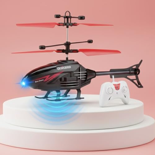 Image of Toy Plastic Helicopter Remote Control Helifor 6 + Years Boys Indoor and Outdoor Helicopter, Palm Sensing Helicopteer with led Lights (Pack of 1) (BlackRed)