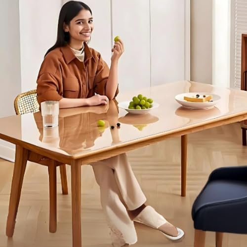 Image of Sleep Nature's Transparent PVC Table Cover - Clear Waterproof Table Protector for 4 & 6 Seater Dining Table, Office Desk, Thick Heavy Duty Tablecloth, Spill-Proof, Easy to Clean 2 MM 30x54 inch